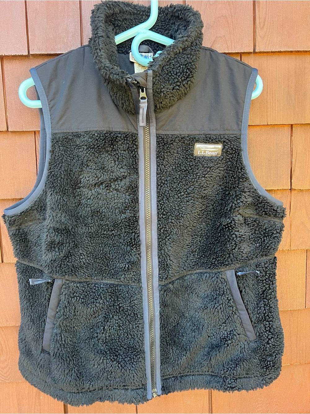 LL Bean Sherpa Fleece Vest Black Large Petite